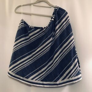 Saks Diagonal Variegated Striped Blue & White Off The Shoulder Top
